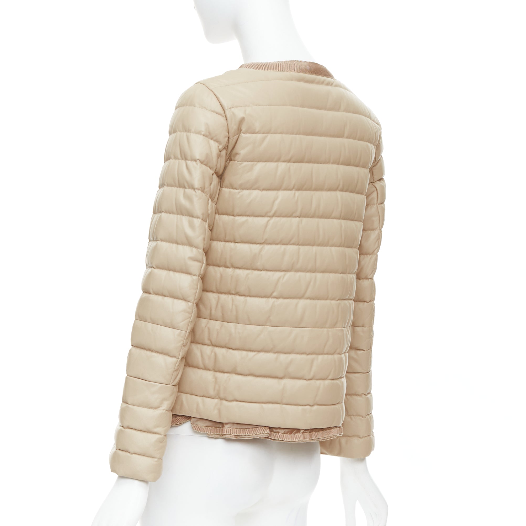 Moncler Beige Leather Padded Puffer - Detail 2