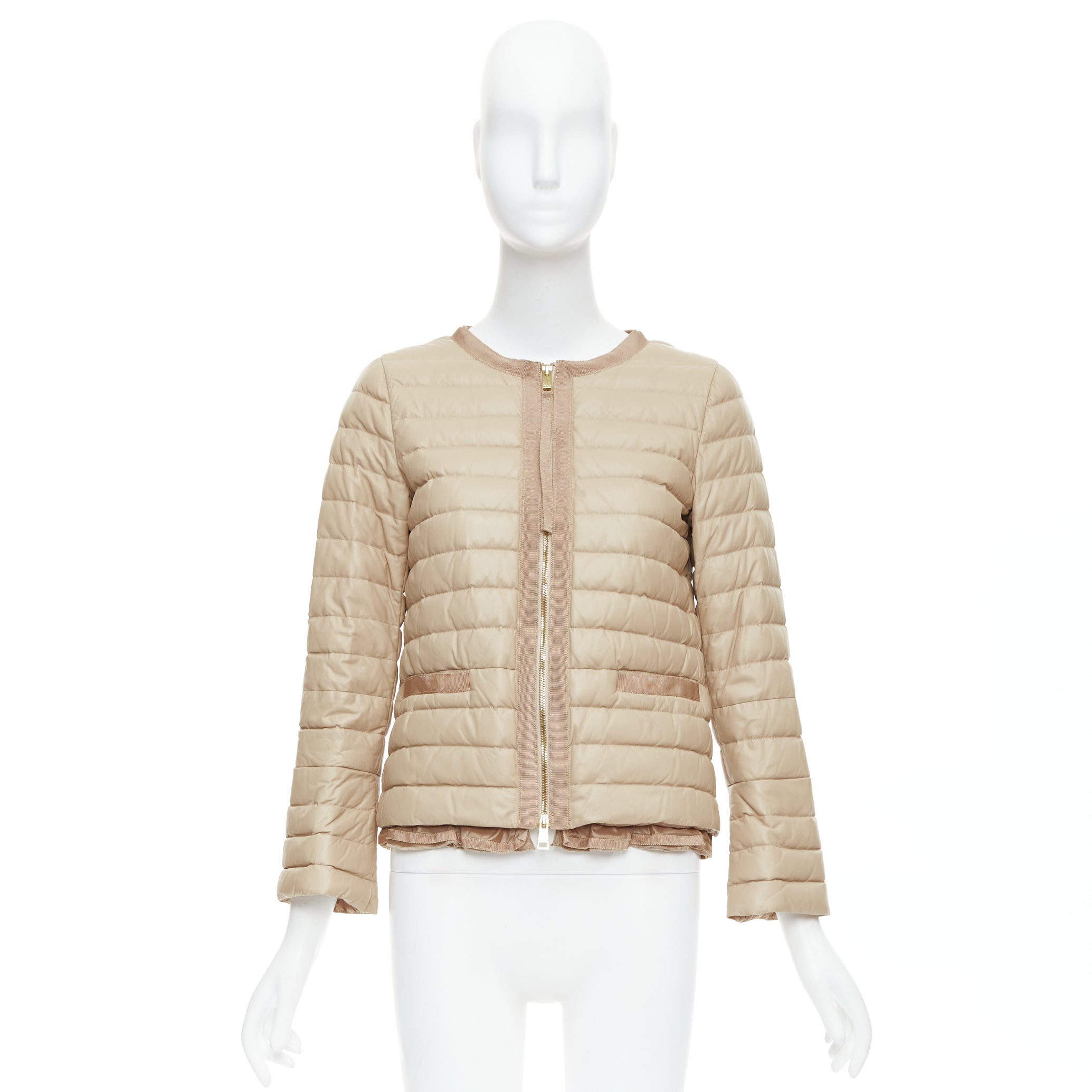 Moncler Beige Leather Padded Puffer - Image 12