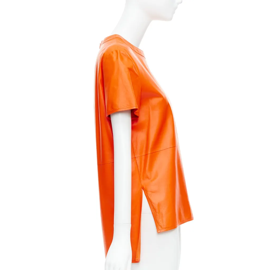 Givenchy Leather Hi-Low Shirt Orange Leather Never worn - Model View