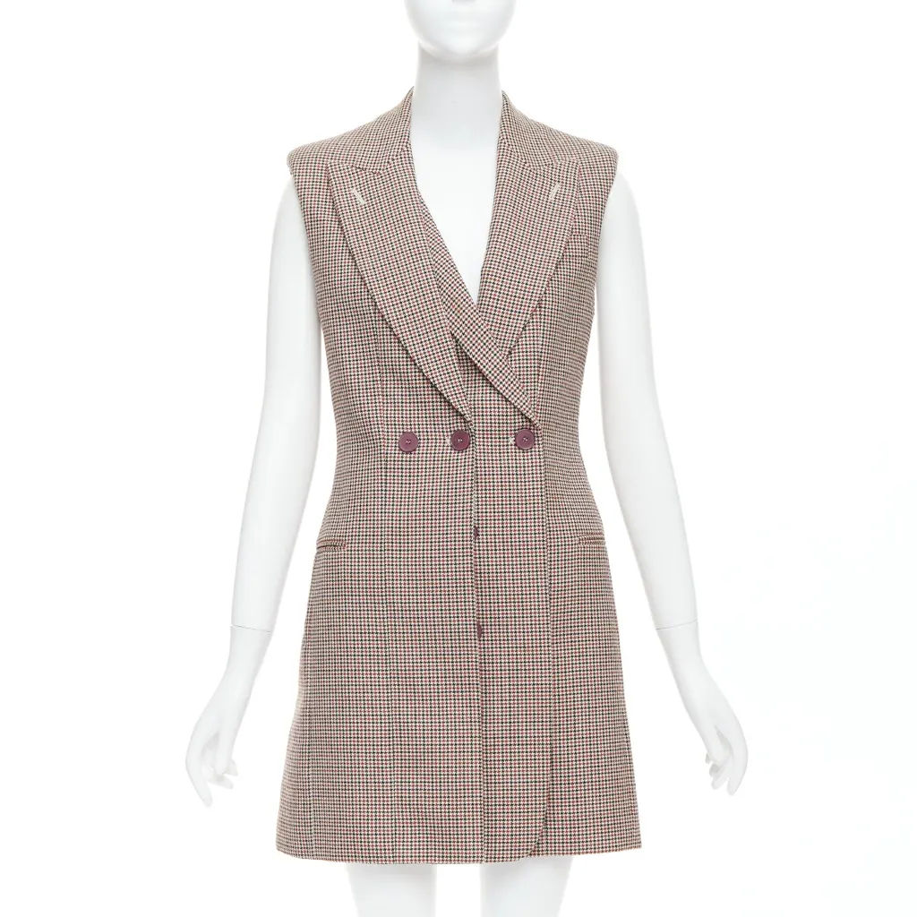 Stella McCartney Houndstooth Blazer Dress Burgundy Wool Very good - Front View