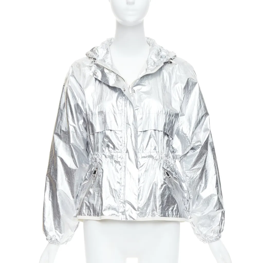 Moncler Silver Hooded Windbreaker Silver Cotton Never worn - Front View
