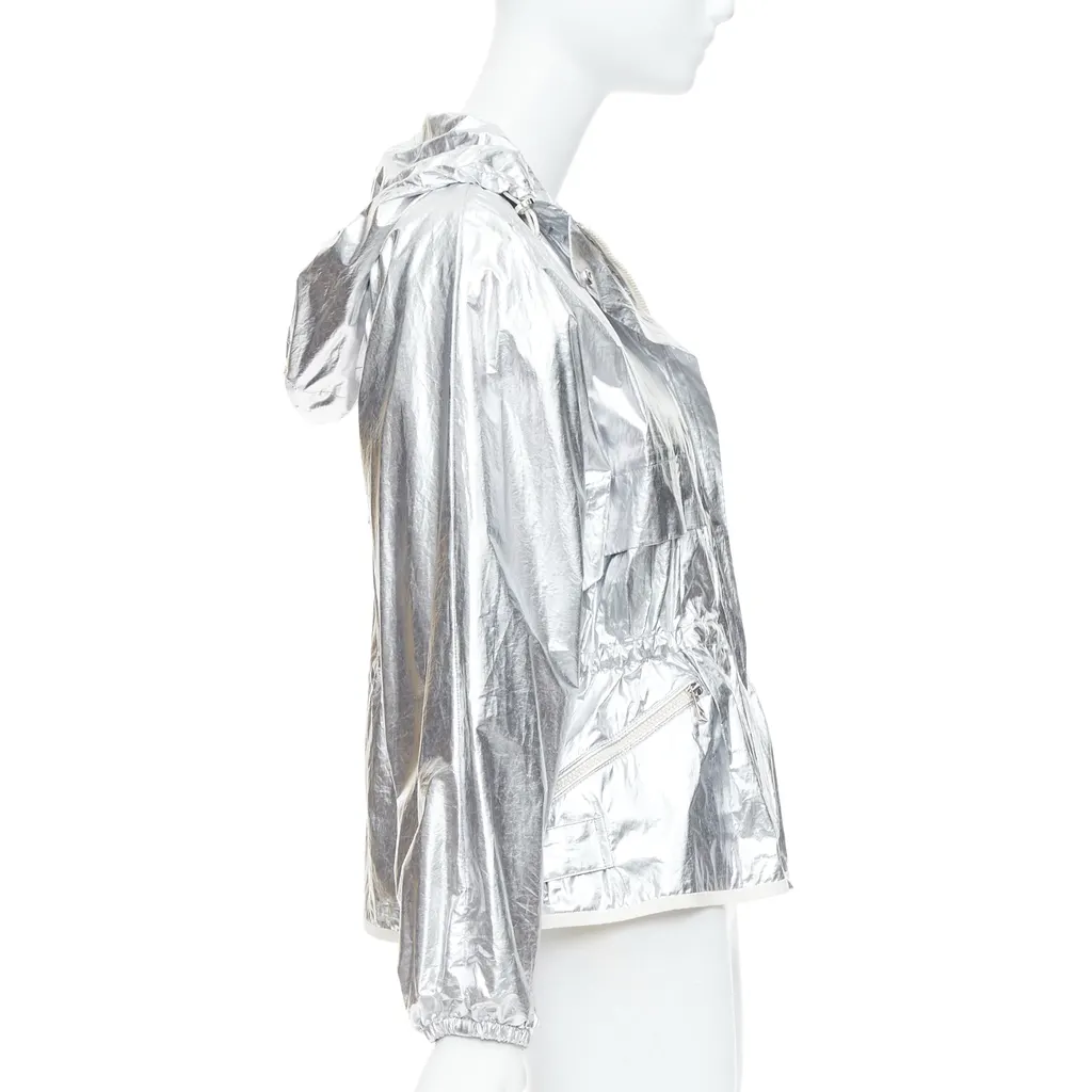 Moncler Silver Hooded Windbreaker Silver Cotton Never worn - Box View