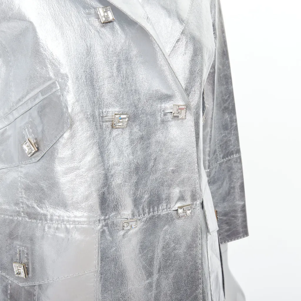 Louis Vuitton Crystal Button Jacket Silver Leather Good - Back View