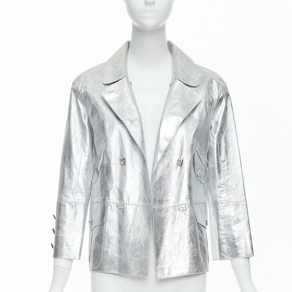 Louis Vuitton Crystal Button Jacket Silver Leather Good - Inside View