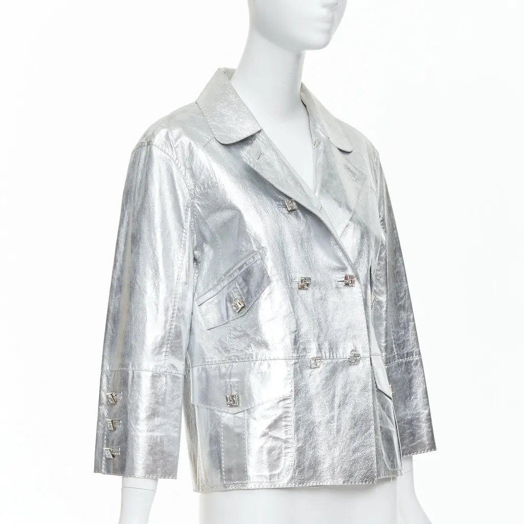 Louis Vuitton Crystal Button Jacket Silver Leather Good - Model View