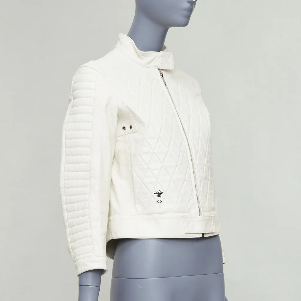Dior Bee Quilted Jacket Ecru Leather Good - Model View