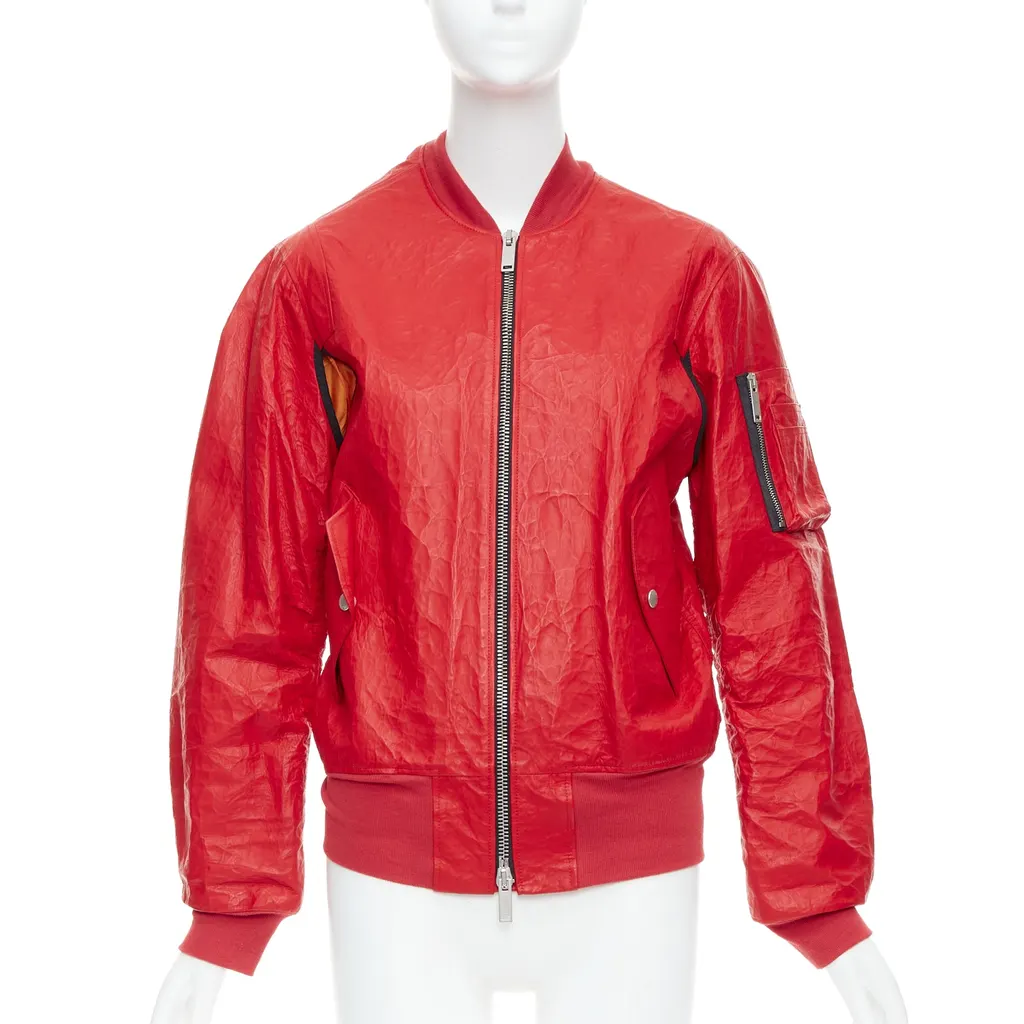 Unravel Project Orange Bomber Jacket Red Leather Never worn - Front View