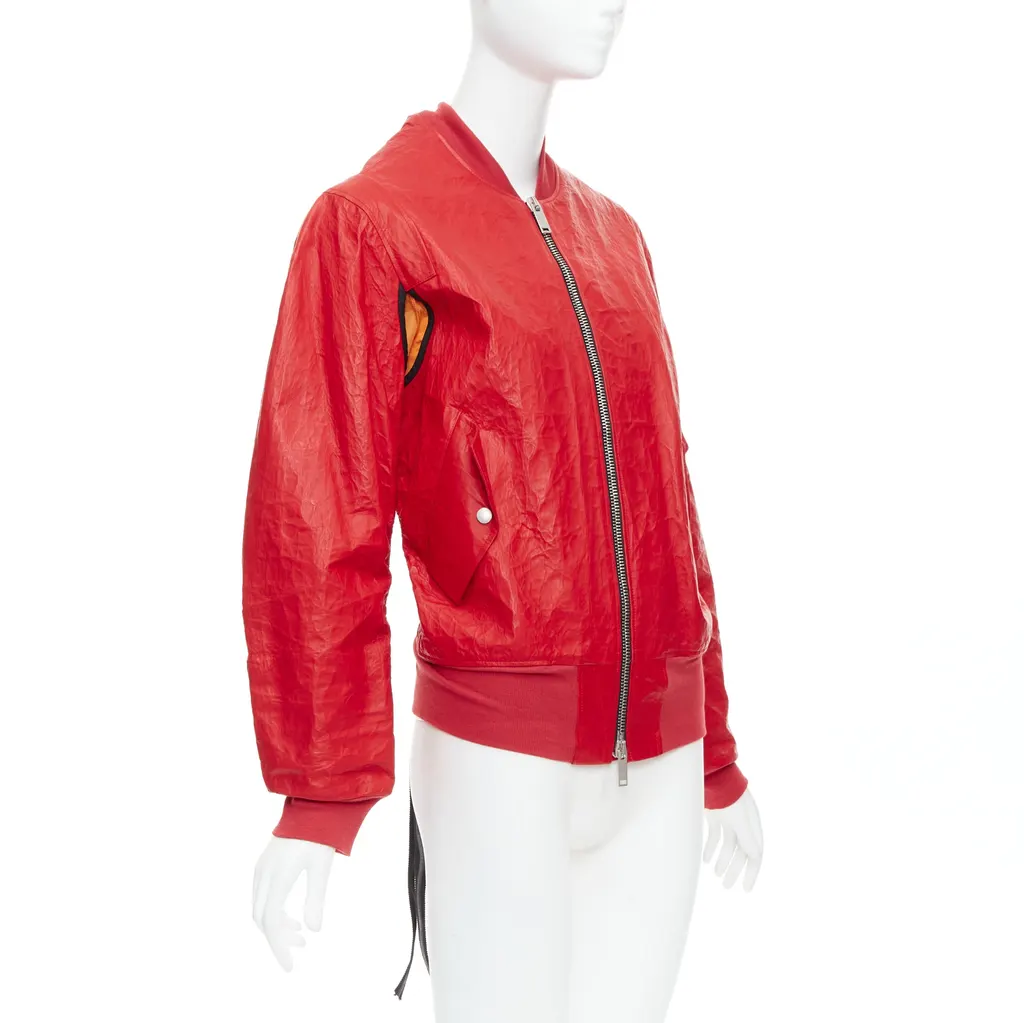 Unravel Project Orange Bomber Jacket Red Leather Never worn - Model View