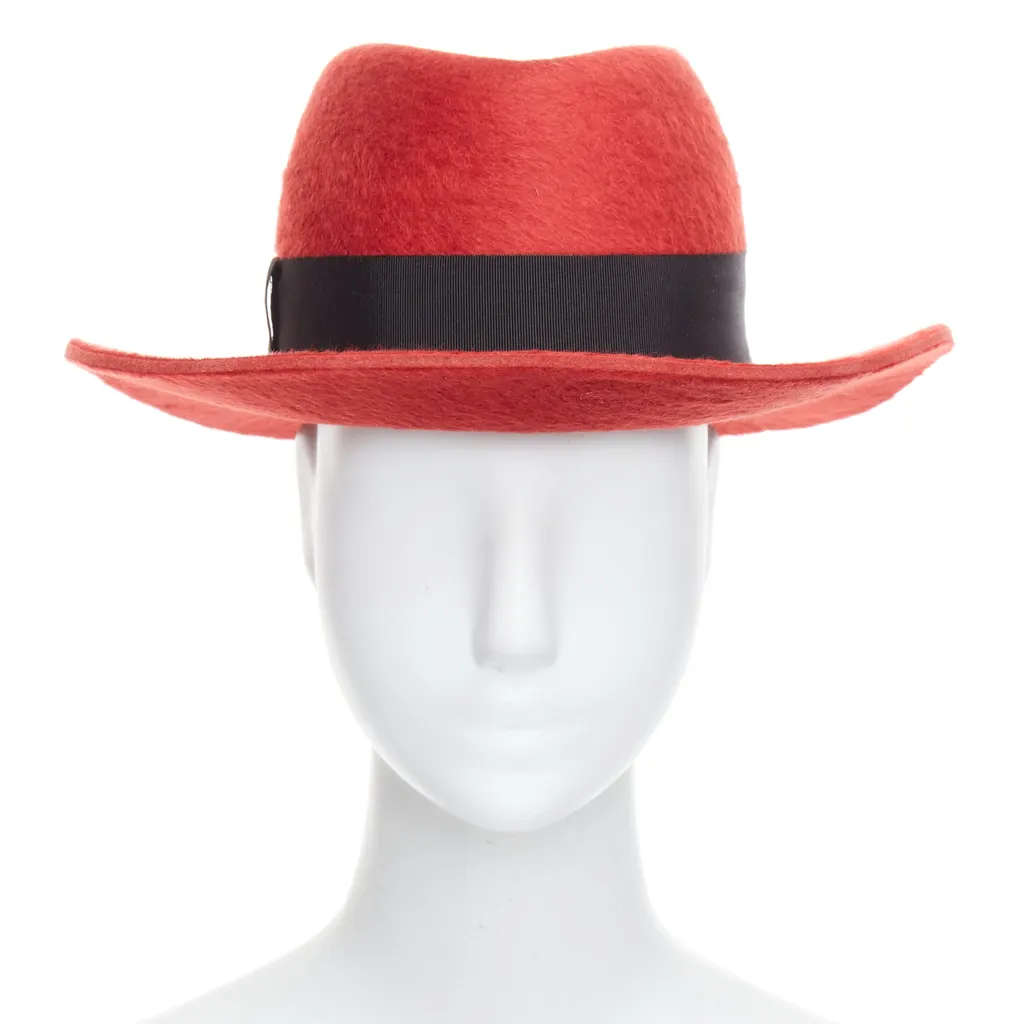 Saint Laurent Red Felt Fedora Red Wool Never worn - Front View