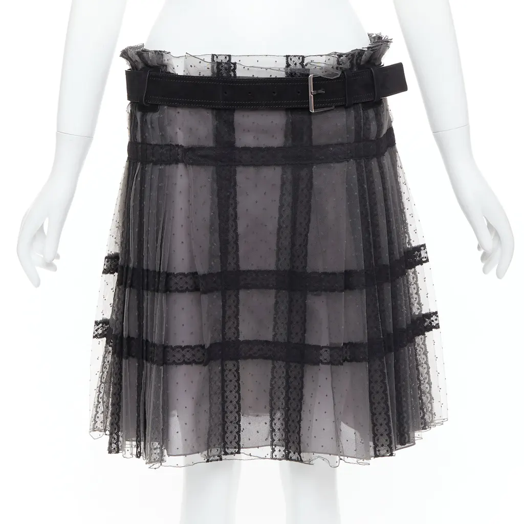 Dior Lace Belt Wrap Skirt Grey Suede Good - Front View
