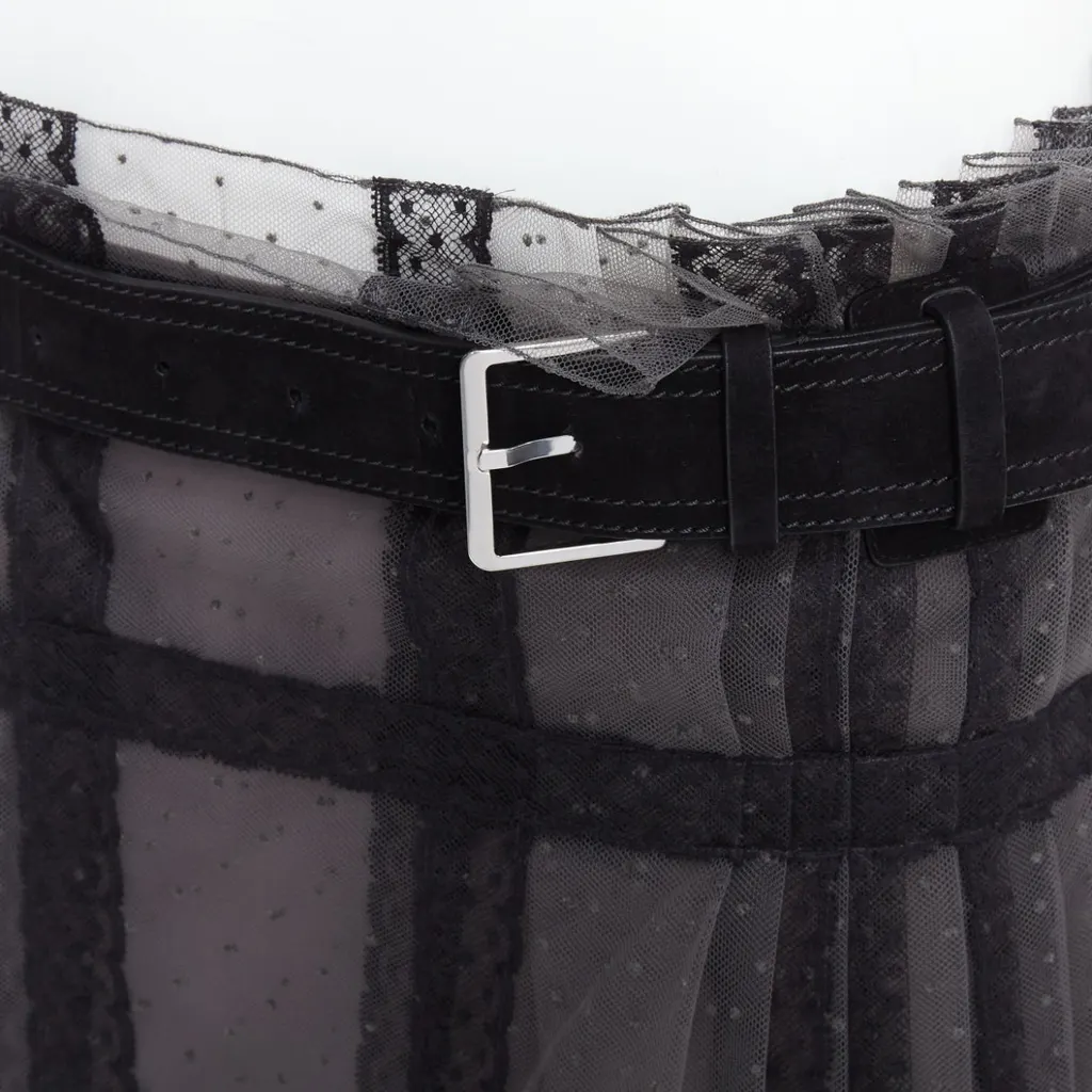 Dior Lace Belt Wrap Skirt Grey Suede Good - Back View