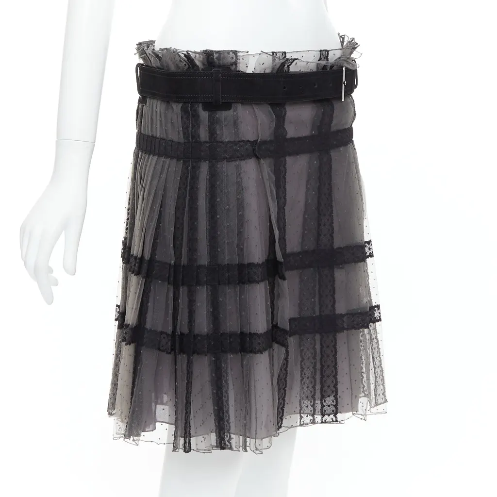 Dior Lace Belt Wrap Skirt Grey Suede Good - Inside View