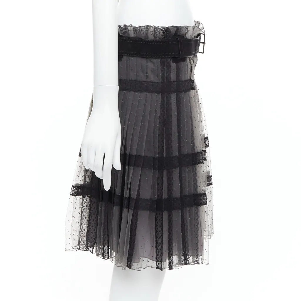 Dior Lace Belt Wrap Skirt Grey Suede Good - Model View