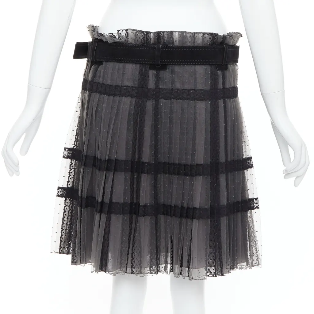 Dior Lace Belt Wrap Skirt Grey Suede Good - Box View