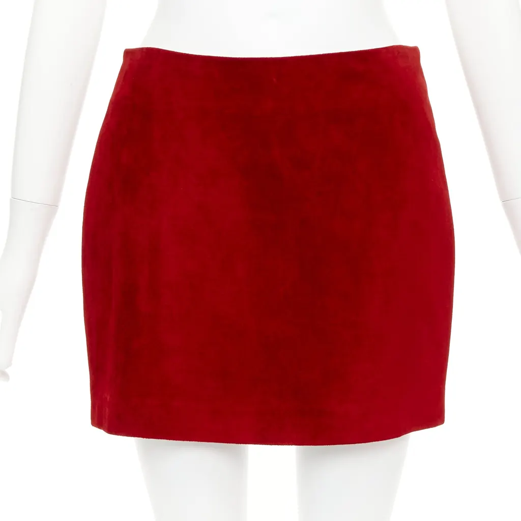 Saint Laurent Dart Suede Skirt Red Suede Good - Front View