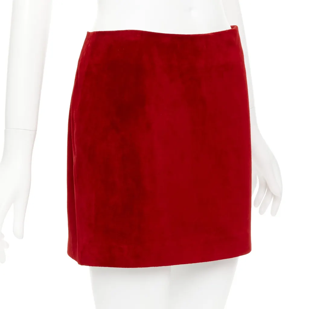 Saint Laurent Dart Suede Skirt Red Suede Good - Inside View