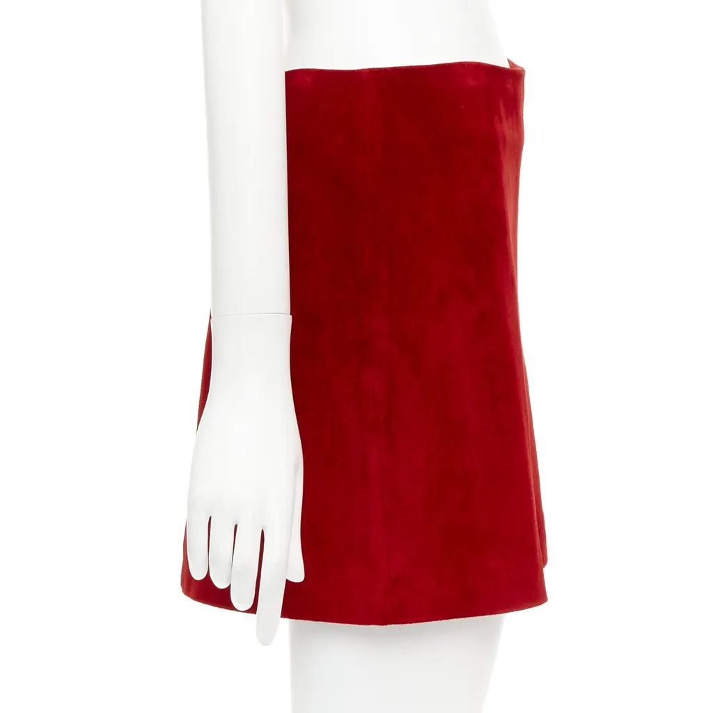 Saint Laurent Dart Suede Skirt Red Suede Good - Model View