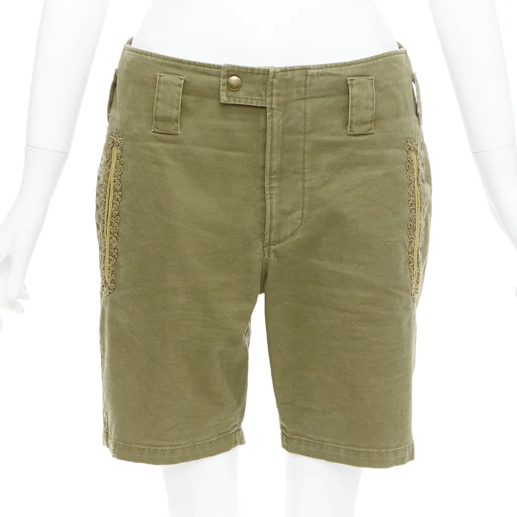 Saint Laurent Stud Kilt Shorts Green Cotton Good - Front View