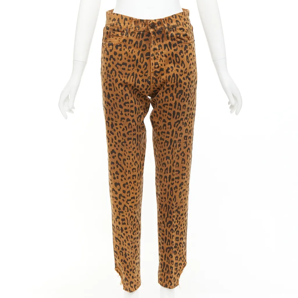 Saint Laurent Animal Print Jeans Brown Cotton Good - Front View