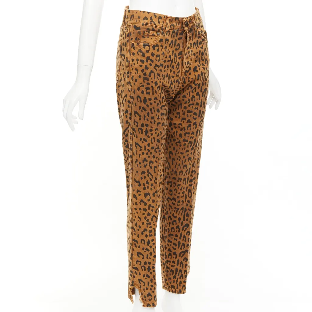 Saint Laurent Animal Print Jeans Brown Cotton Good - Inside View