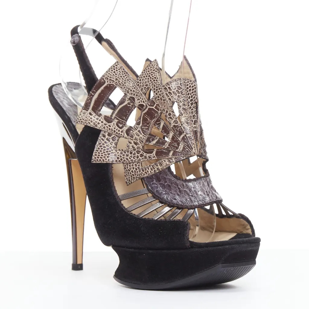 Nicholas Kirkwood Scaled Platform Sandals Black Leather Very good - Front View