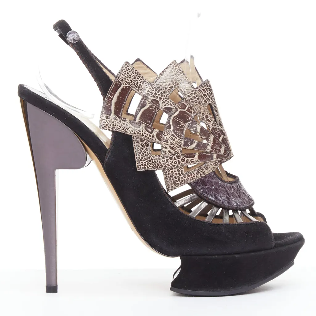 Nicholas Kirkwood Scaled Platform Sandals Black Leather Very good - Back View