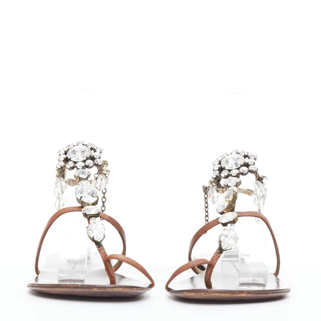 Giuseppe Zanotti Crystal Charm Sandals Brown Leather Good - Inside View