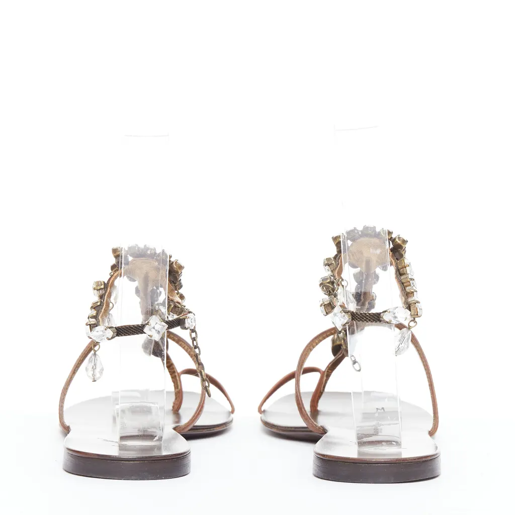 Giuseppe Zanotti Crystal Charm Sandals Brown Leather Good - Box View