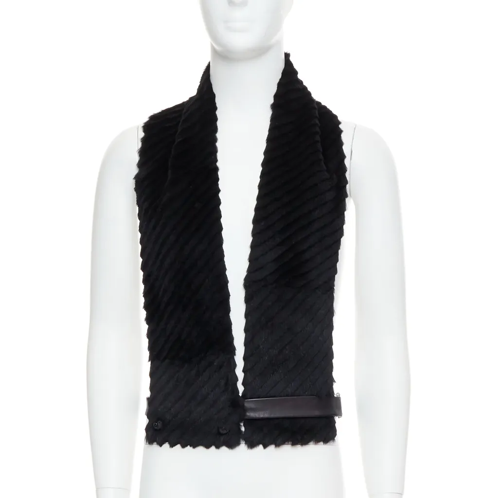 Versace Fur Belt Scarf Vest Black Very good - Front View
