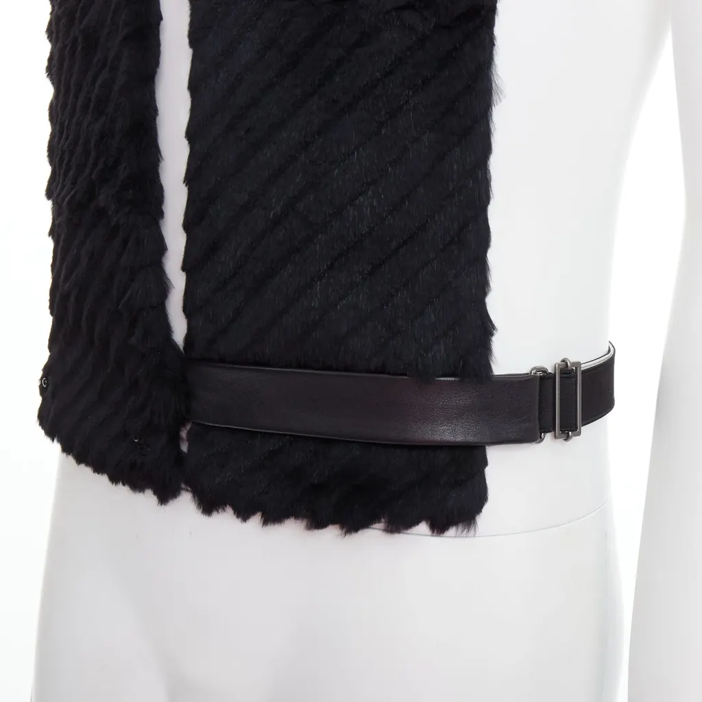 Versace Fur Belt Scarf Vest Black Very good - Back View