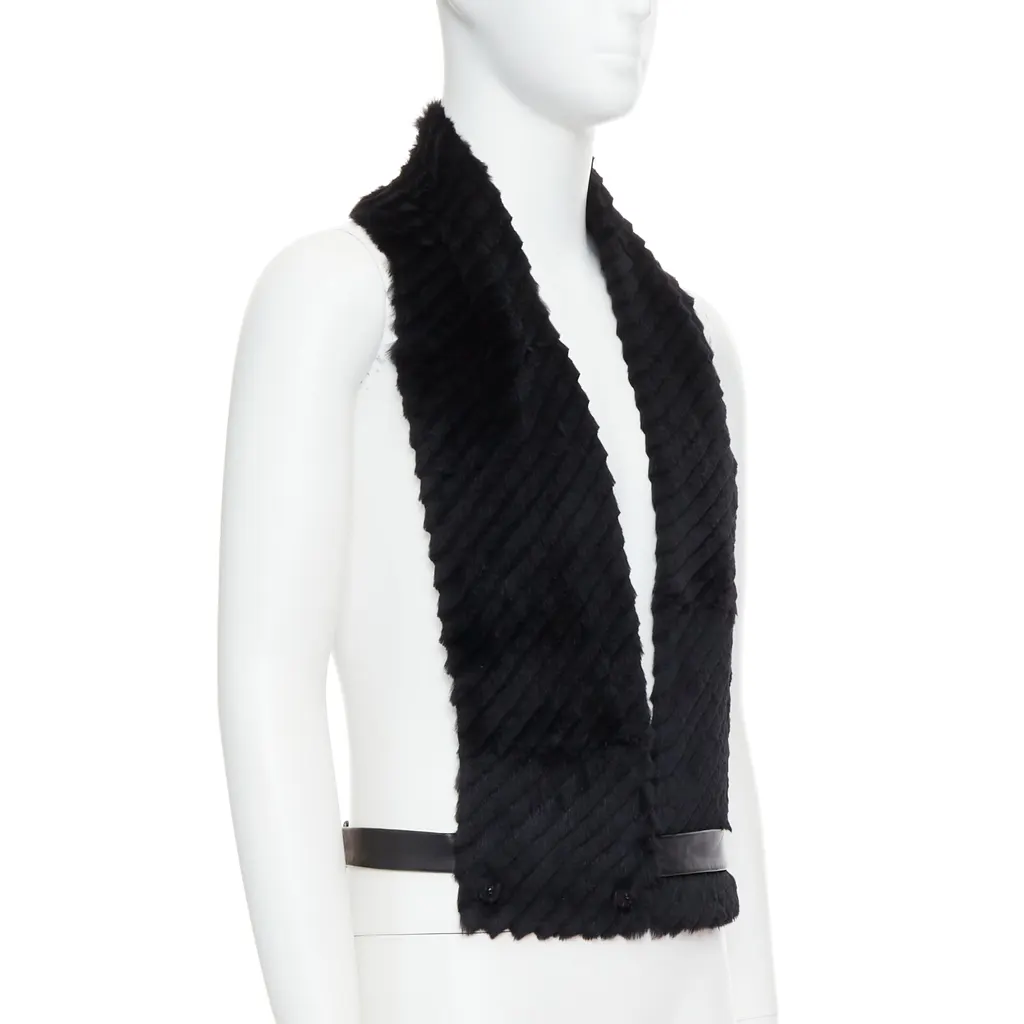 Versace Fur Belt Scarf Vest Black Very good - Inside View
