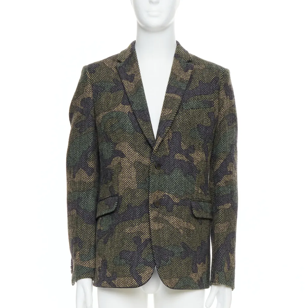 Valentino Green Camouflage Blazer Green Wool Very good - Front View