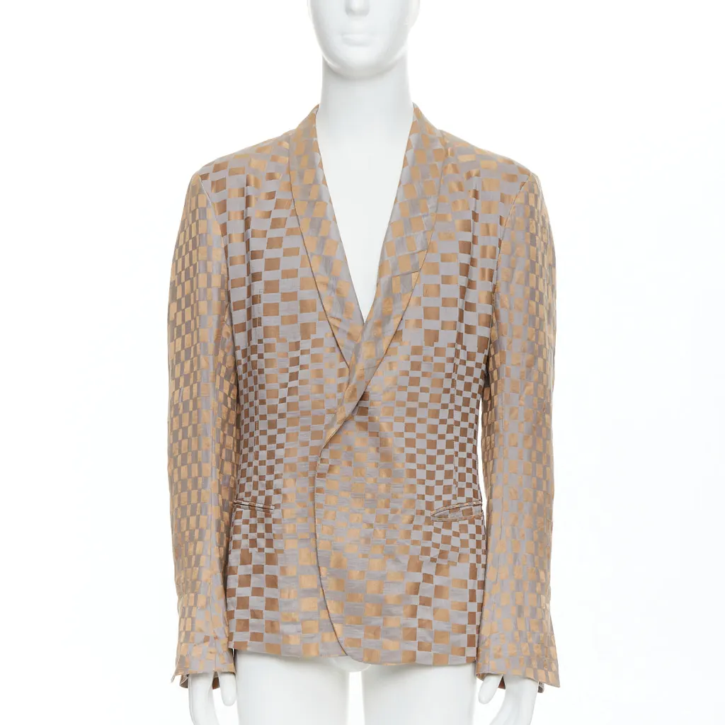 Haider Ackermann Gold Checkered Blazer Silver Linen Very good - Front View