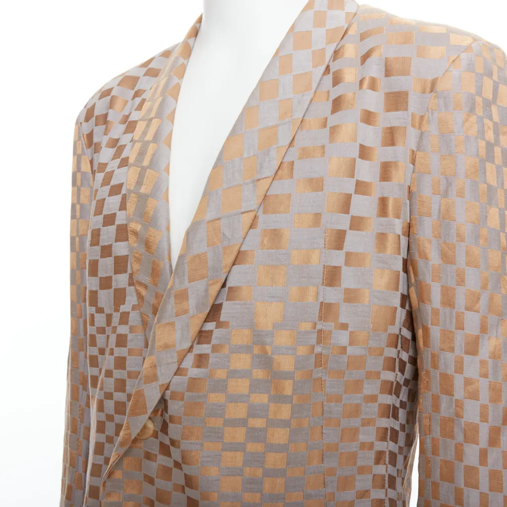 Haider Ackermann Gold Checkered Blazer Silver Linen Very good - Back View