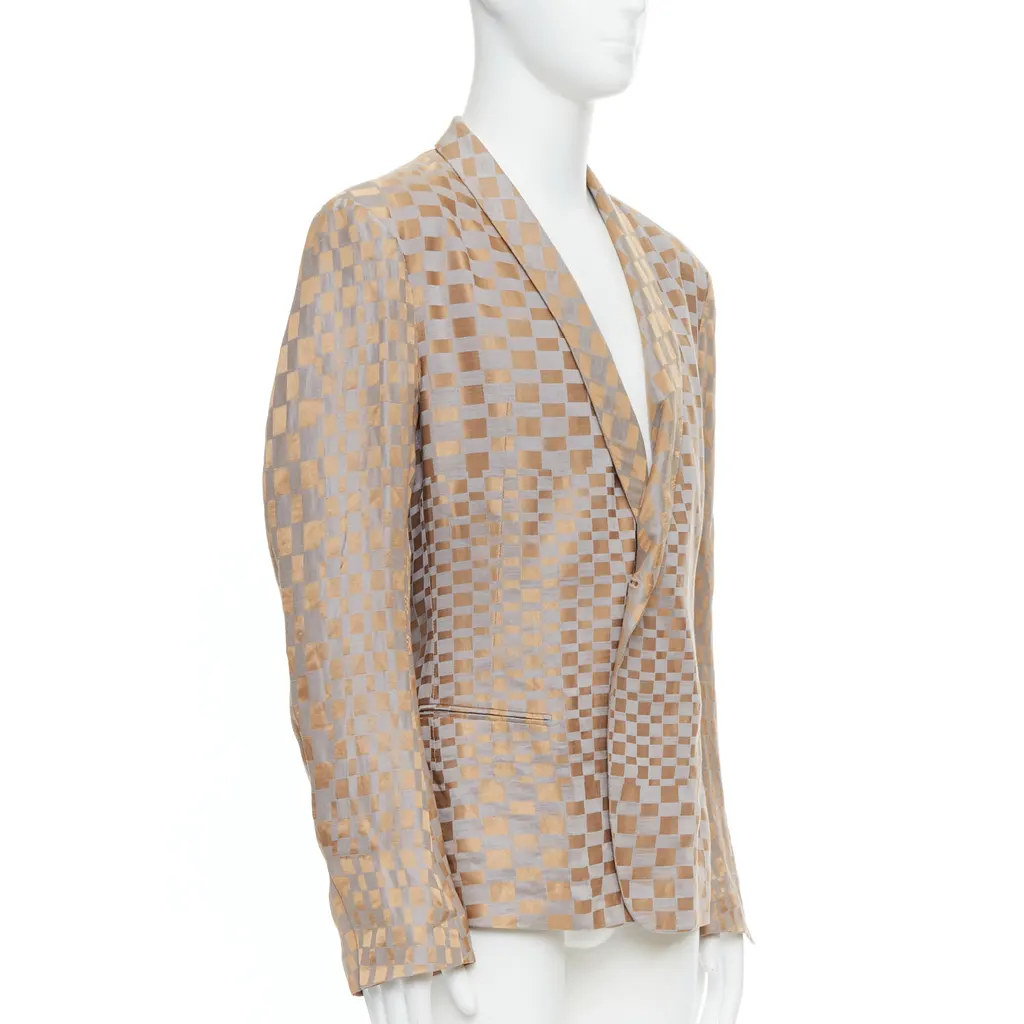 Haider Ackermann Gold Checkered Blazer Silver Linen Very good - Inside View