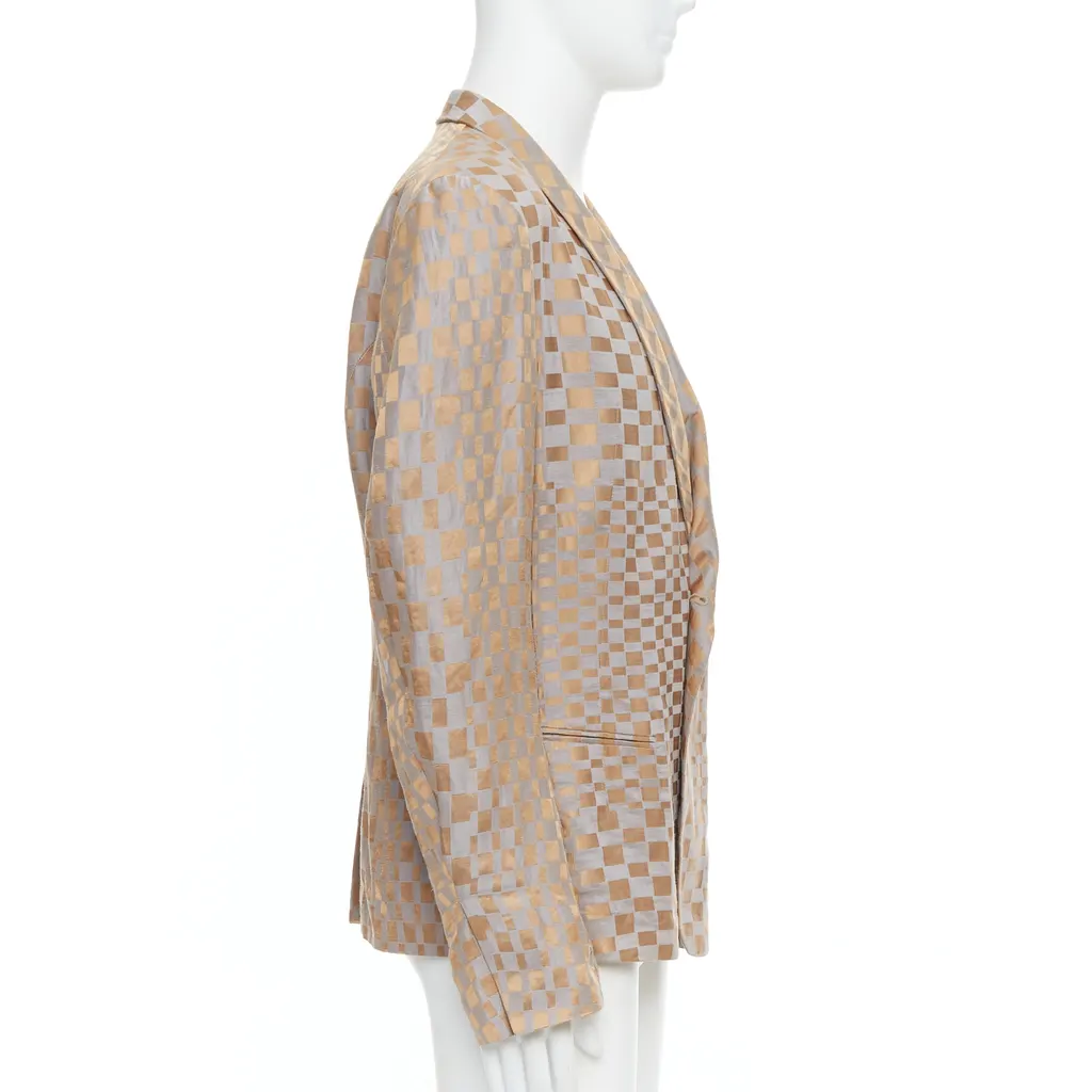 Haider Ackermann Gold Checkered Blazer Silver Linen Very good - Model View