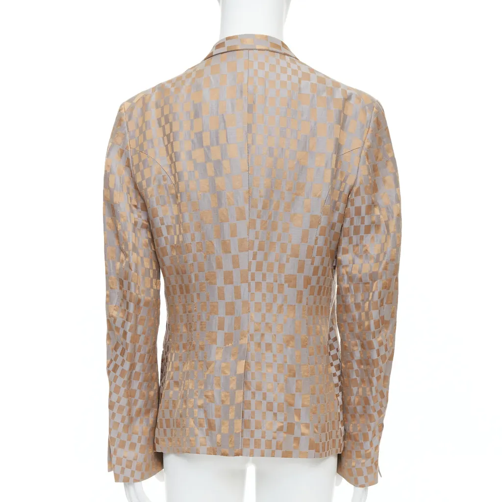 Haider Ackermann Gold Checkered Blazer Silver Linen Very good - Box View