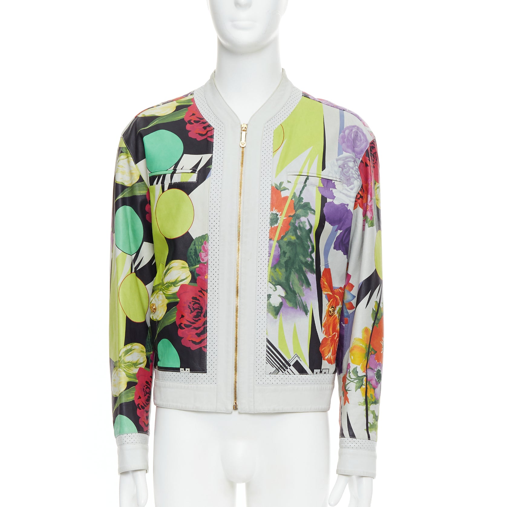 Versace White Tropical Print Bomber - Image 6