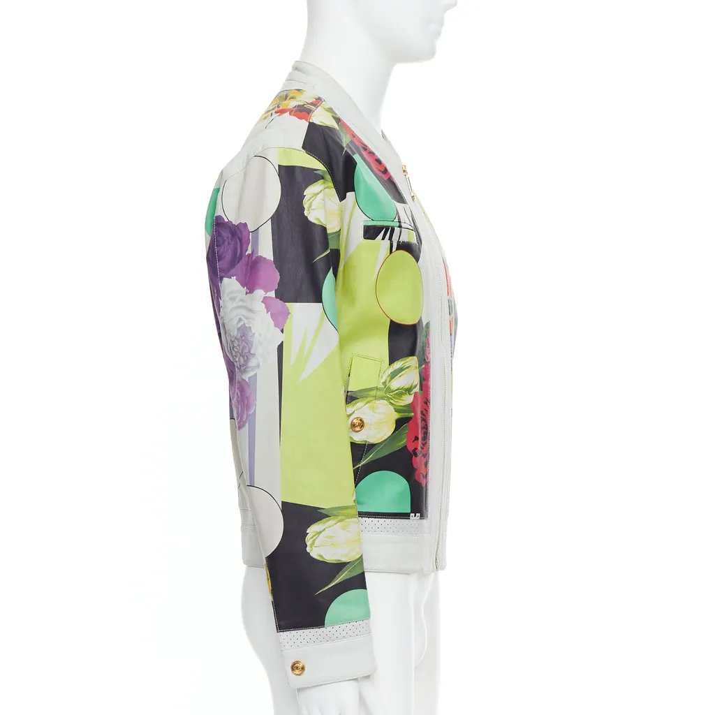 Versace White Tropical Print Bomber White Leather Good - Box View