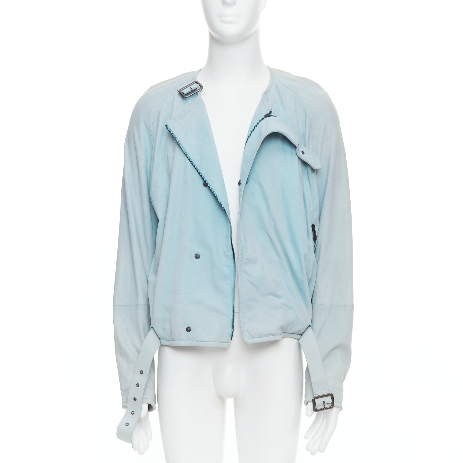 Bottega Veneta Blue Leather Biker Jacket