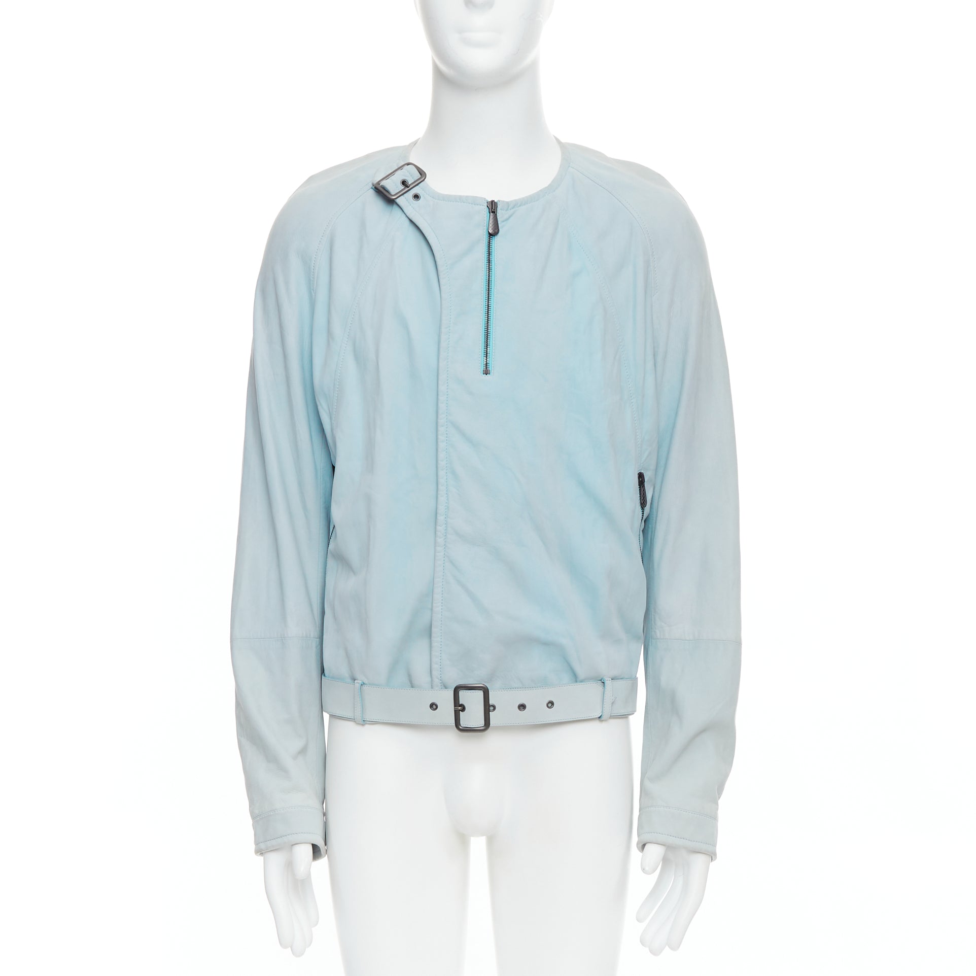 Bottega Veneta Blue Leather Biker Jacket - Image 6