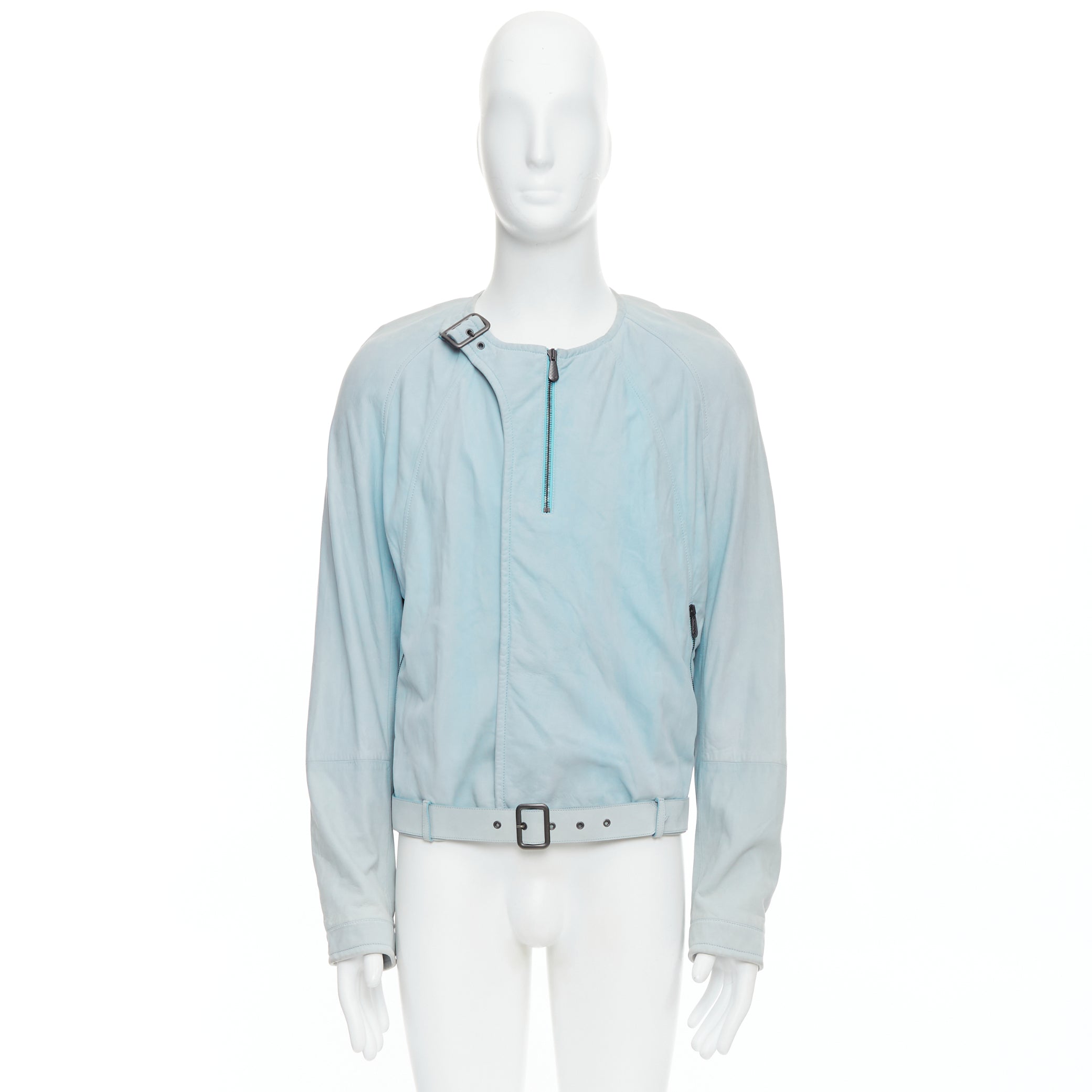 Bottega Veneta Blue Leather Biker Jacket - Image 12