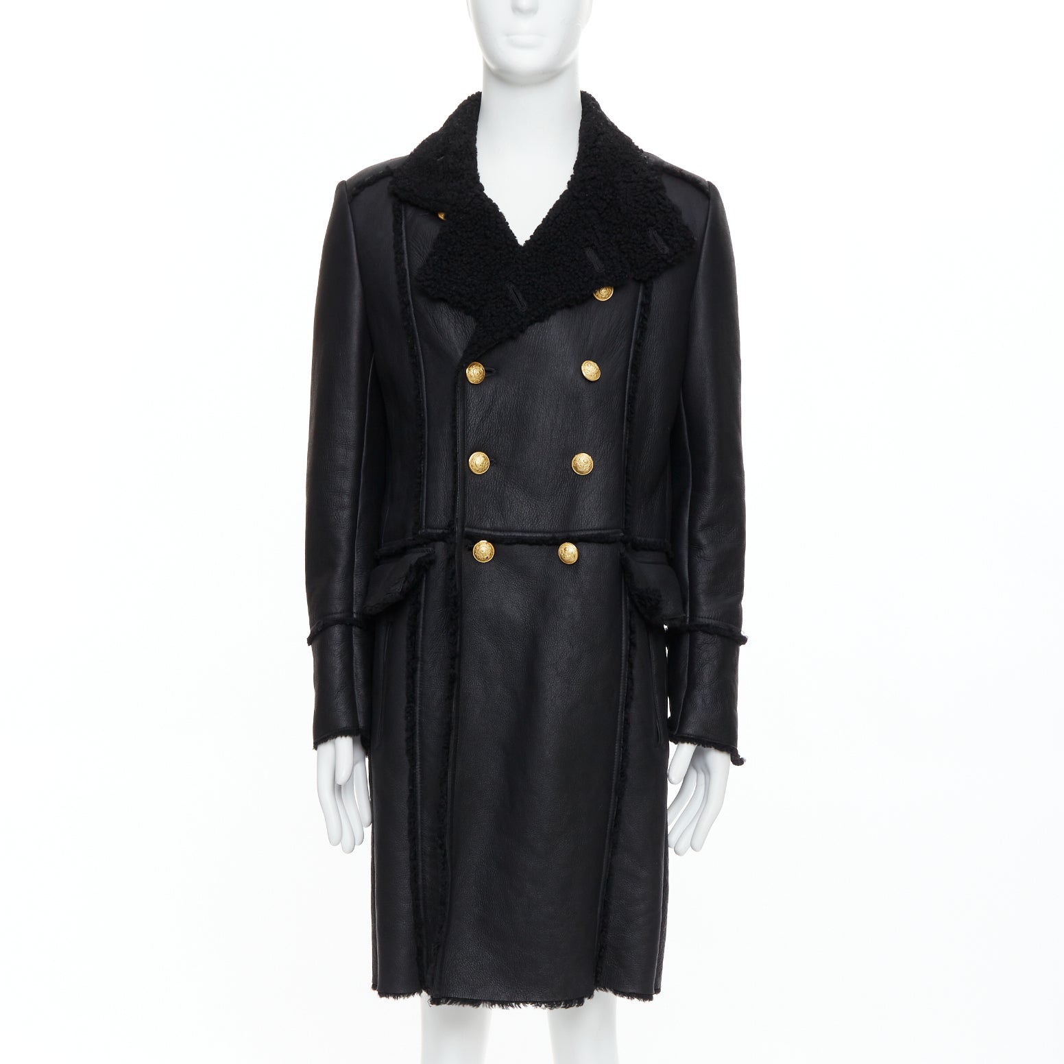 Balmain Black Shearling Gold Coat