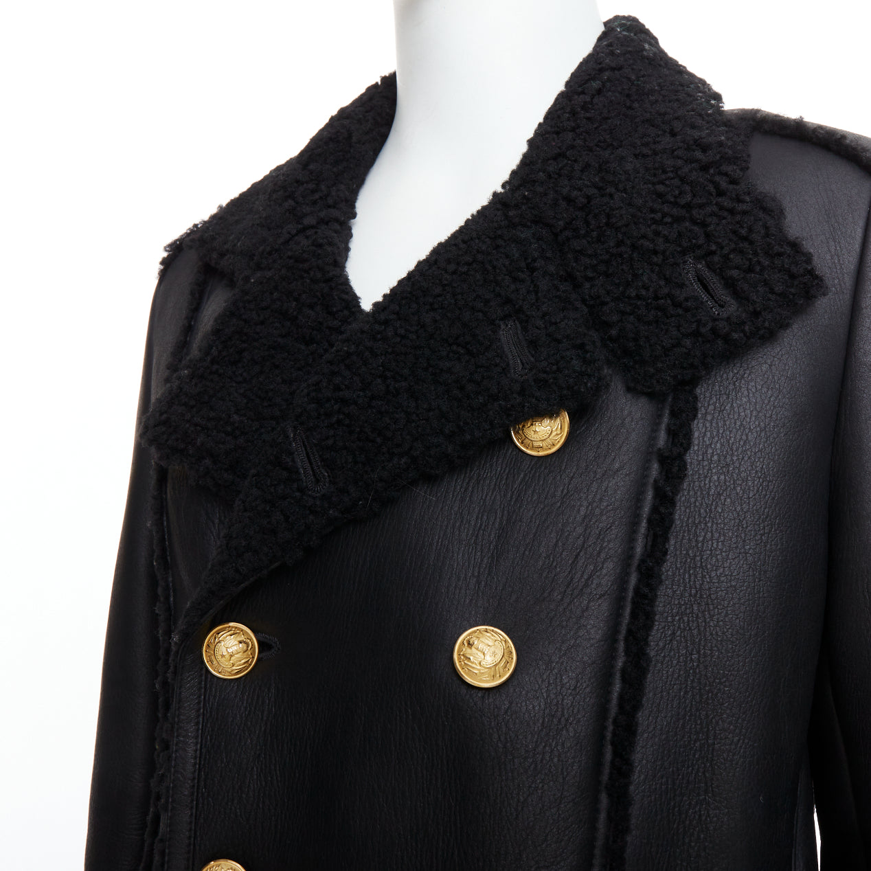 Balmain Black Shearling Gold Coat - Back view