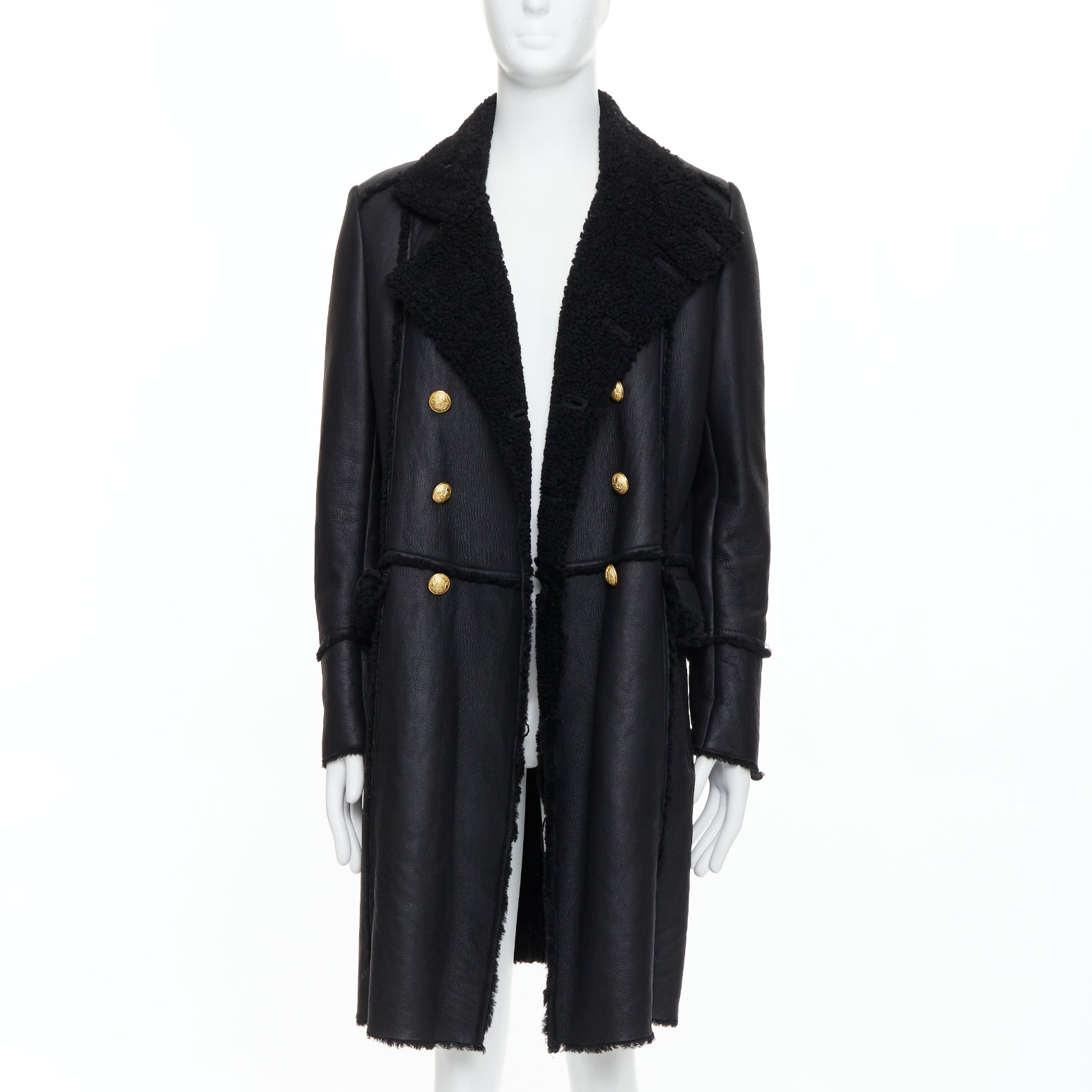 Balmain Black Shearling Gold Coat - Image 6
