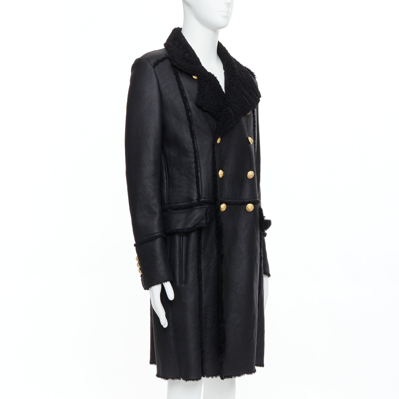 Balmain Black Shearling Gold Coat - 4