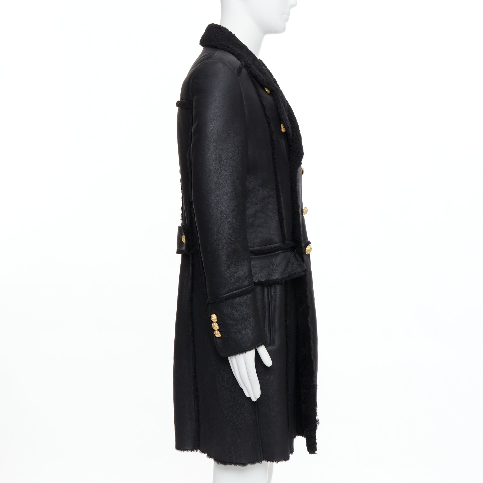 Balmain Black Shearling Gold Coat - Side view