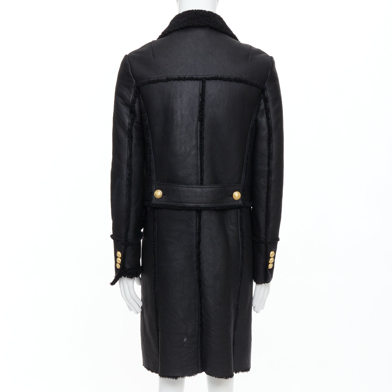 Balmain Black Shearling Gold Coat - Detail 1