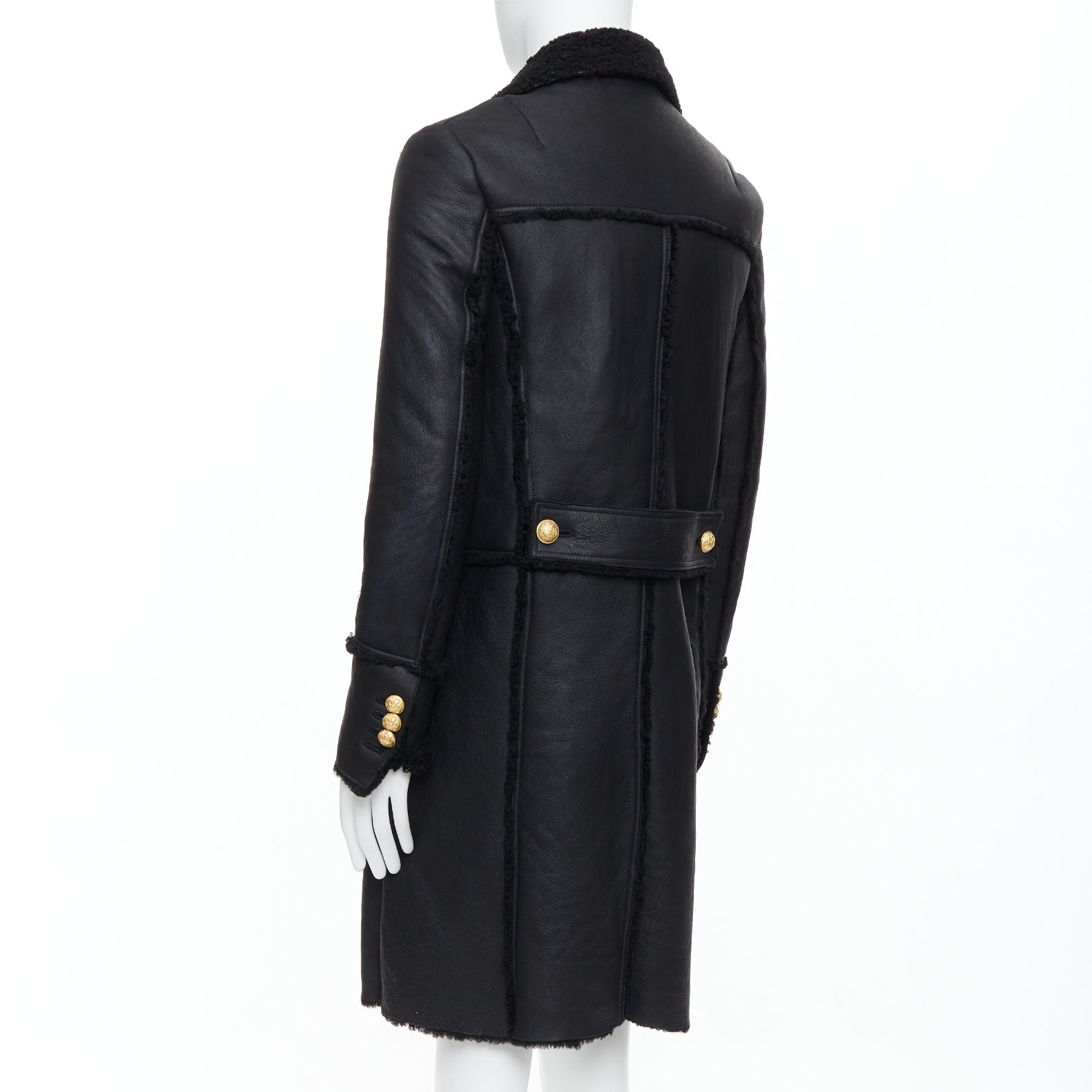 Balmain Black Shearling Gold Coat - Detail 2