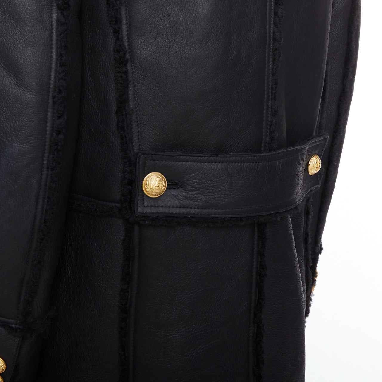 Balmain Black Shearling Gold Coat - Image 10